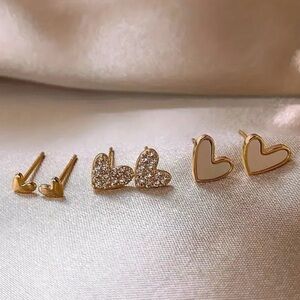 Dainty Gold Heart Stud Earrings Set New with Tags Three (3) Pair